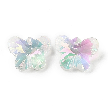 Transparent Glass Pendants, Point Back, Faceted, Butterfly Charms, Orchid, 14x17.5x9mm, Hole: 1.6mm