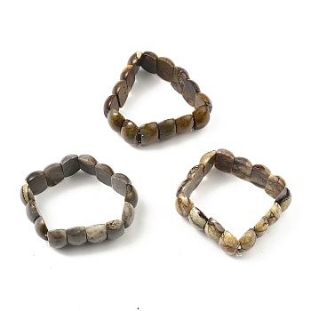 Natural Mexican Agate Beaded Stretch Bracelets, Flat Back Tile Bracelet, Inner Diameter: 2-3/8 inch(6cm)