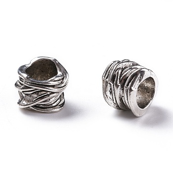 Tibetan Style Alloy Tube Barrel Beads, Large Hole Beads, Antique Silver, 11x15mm, Hole: 8mm, about 270pcs/1000g