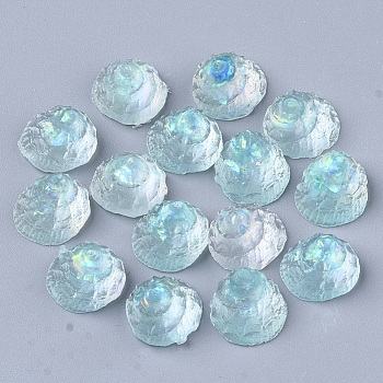 Transparent Epoxy Resin Cabochons, Imitation Jelly Style, with Sequins/Paillette, Shell Shape, Pale Turquoise, 12.5x11.5x9.5mm