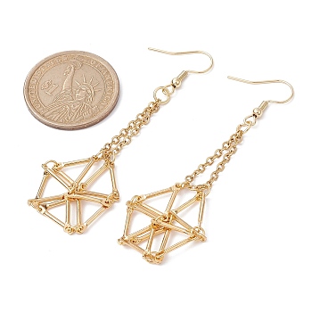 Brass Erring Hooks with Tray, Blank Macrame Pouch Beads Holder Earring Settings, Golden, 70.5~71x20~21mm