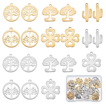SUNNYCLUE 40Pcs 5 Style 304 Stainless Steel Charms, Laser Cut, Mixed Shapes, Mixed Color, 8pcs/style