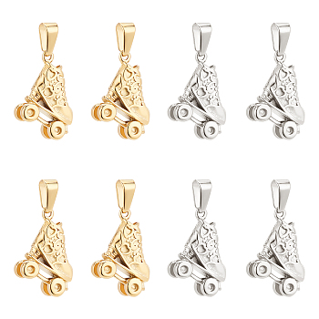 8pcs 2 Colors 304 Stainless Steel Pendants, Roller Skate, Golden & Stainless Steel Color, 19x14.5x6.5mm, Hole: 7.5x3.5mm, 4pcs/color