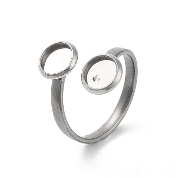 304 Stainless Steel Open Cuff Ring Findings, Pad Ring Setting, Flat Round, Stainless Steel Color, Inner Diameter: 17mm, Tray: 6mm