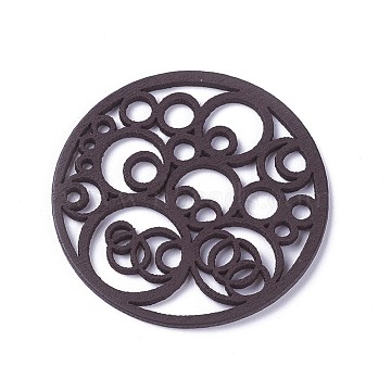 Wood Filigree Joiners Links, Dyed, Flat Round, Coconut Brown, 50x1.5mm(WOOD-P014-B07)