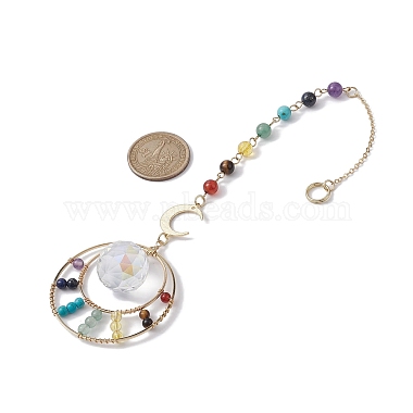 7 décorations de pendentif en perles de pierres mélangées naturelles et synthétiques chakra(HJEW-TA00109)-3