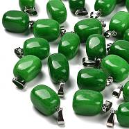 Dyed Natural White Jade Pendants, with Stainless Steel Color Plated 201 Stainless Steel Snap on Bails, Rectangle, Green, 20.5~21x11~11.5x11~12.5mm, Hole: 8x4mm(G-Z067-03P-02)