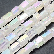 Electroplated Natural Quartz Crystal Beads Strands, Cuboid, Rainbow Plated, 15~16x10~16mm, Hole: 2mm, about 26pcs/strand, 15.7 inch(40cm)(G-P368-02)