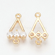 Brass Cubic Zirconia Links, Triangle, Nickel Free, Real 18K Gold Plated, 16x9x3mm, Hole: 1mm(ZIRC-Q002-101G)