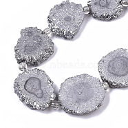 Electroplated Natural Quartz Beads Strands, Solar Quartz, Dyed, Flower, Silver, 12~25x12~25x5mm, Hole: 1.2mm, about 9~10pcs/strand, 7.87 inch(20cm)(G-R461-04F)