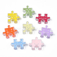 Transparent Acrylic Beads, with Enamel, Puzzle, Mixed Color, 22~28x28~33x9mm, Hole: 3mm(X-TACR-S135-049)