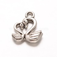 Tibetan Style Alloy Two Swan Charms, Lead Free & Cadmium Free, Antique Silver, 13x15x3.5mm, Hole: 2mm(PALLOY-ZN49977-AS-RS)