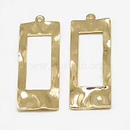 Brass Pendants, Bumpy, Rectangle, Real 18K Gold Plated, 40x15x1.5mm, Hole: 1mm(KK-N200-064)