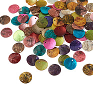 Craftdady 100Pcs 10 Colors Spray Paint Natural Akoya Shell Pendants, Mother of Pearl Shell Pendants, Flat Round, Mixed Color, 15x1~3mm, Hole: 1.1~1.5mm, 10pcs/colors(SHEL-CD0001-01)