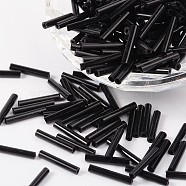 Glass Bugle Beads, Black, about 2.5mm wide, 12~15mm long, hole: 0.5mm, about 3500pcs/one pound(GT004)