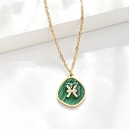 304 Stainless Steel Micro Pave Cubic Zirconia constellation Pendant Necklaces, with Synthetic Malachite, Golden, Pisces, 17.72 inch(45cm) long+50mm extender(NJEW-R021-01G-12)