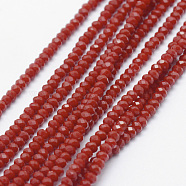 Opaque Glass Beads Strands, Faceted, Rondelle, Red, 2.5x1.5mm, Hole: 0.5mm, about 188~195pcs/strand, 12.9 inch(33cm)(X-EGLA-J144-NB04)