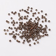 Brass Crimp Beads, Cadmium Free & Nickel Free & Lead Free, Rondelle, Red Copper Color, about 2mm in diameter, 1.2mm long, hole: 1.2mm(E002-NFR)
