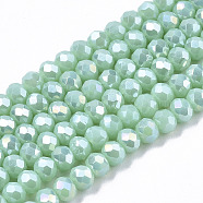 Electroplate Glass Beads Strands, Opaque Solid Color, AB Color Plated, Faceted, Rondelle, Dark Turquoise, 8x6mm, Hole: 1mm, about 63~65pcs/strand, 39~40cm(EGLA-A034-P8mm-B16)