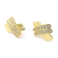 Rack Plating Brass Pave Cubic Zirconia Criss Cross Stud Earrings for Women, Long-Lasting Plated, Lead Free & Cadmium Free, Real 18K Gold Plated, 12x14mm(EJEW-D059-28G)