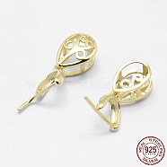 925 Sterling Silver Pendant Bails, Ice Pick & Pinch Bails, teardrop, Golden, 7x8x4mm, Hole: 2x2.5mm and 1mm, Pin: 0.5mm(STER-E050-36G-B)