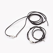 Faux Suede Cord Bracelets & Necklaces Jewelry Sets, with Glass Pearl Beads, Tibetan Style Alloy Beads and 304 Stainless Steel Findings, Black, 54.7 inch(139cm), 31.5 inch(80cm)(SJEW-JS00983)
