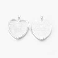 Alloy Pendant Cabochon Settings, Plain Edge Bezel Cups, Heart, Silver Color Plated, 34x27x2.5mm, Hole: 4.5mm, Tray: 25x25mm(X-PALLOY-WH0023-01S)