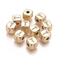 Brass Micro Pave Cubic Zirconia Beads, Horizontal Hole, Real 18K Gold Plated, Long-Lasting Plated, Cube with Letter, Clear, Letter.T, 9x9x9mm, Hole: 3.5mm(KK-K238-16G-T)