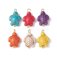 Synthetic Turquoise Dyed Connector Charms, Sea Turtle Links, Mixed Color, Golden, 22.5x14x7mm, Hole: 1.8mm & 2.5mm(PALLOY-JF02351-02)