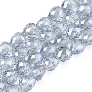 Electroplate Transparent Glass Beads Strands, Pearl Luster Plated, Faceted, Strawberry, Light Blue, 6x6mm, Hole: 1.4mm, about 100pcs/strand, 24.02 inch(61cm)(EGLA-N002-26-F01)