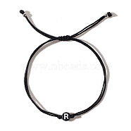 Acrylic Letter R Adjustable Braided Cord Bracelets for Men, Black(GX4208-18)