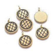 316 Surgical Stainless Steel Pendants, with Jump Rings and Enamel, Flat Round, Black, Golden, 17x15x1mm, Hole: 2.8mm, jump rings: 4x0.6mm, inner diameter: 2.8mm(STAS-I164-014G)