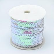 AB-Color Plastic Paillette Beads, Sequins Beads, Ornament Accessories, Flat Round, White, 6mm, about 100yards/roll(PVC-Q083-6mm-319)