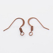 Brass French Earring Hooks, Flat Earring Hooks, Ear Wire, with Horizontal Loop, Nickel Free, Red Copper, 17mm, Hole: 2mm, 21 Gauge, Pin: 0.7mm(KK-Q366-RC-NF)