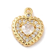 Brass Micro Pave Cubic Zirconia Pendants, Real 18K Gold Plated, Heart, Clear, 14x11x3.5mm, Hole: 1.2mm(KK-E082-04G)