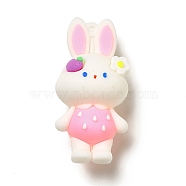 PVC Plastic Big Pendants, Rabbit with Strawberry & Flower Charm, Pink, 63.5x31x24mm, Hole: 2.7mm(KY-C011-01A)