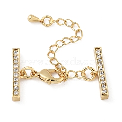 Rack Plating Brass Micro Pave Cubic Zirconia Chain Extender, with 5-Strand 10-Hole Cord Ends and Lobster Claw Clasp, Long-Lasting Plated, Cadmium Free & Lead Free, Clear, 66x19x3.5mm, Hole: 1.2mm(KK-A234-029B-G)