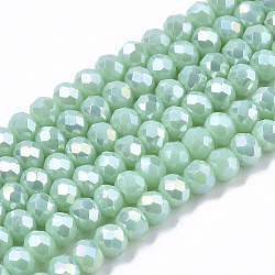 Electroplate Glass Beads Strands, Opaque Solid Color, AB Color Plated, Faceted, Rondelle, Dark Turquoise, 8x6mm, Hole: 1mm, about 68pcs/strand, 15.5 inch(38.75cm)(EGLA-A034-P8mm-B16)