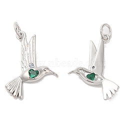 Brass & Glass & Cubic Zirconia Pendants, Pigeon Charm, Real Platinum Plated, 18x17x2mm, Hole: 3mm(KK-G468-46P)