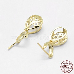 925 Sterling Silver Pendant Bails, Ice Pick & Pinch Bails, teardrop, Golden, 7x8x4mm, Hole: 2x2.5mm and 1mm, Pin: 0.5mm(STER-E050-36G-B)