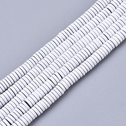 Spray Painted Non-magnetic Synthetic Hematite Beads Strands, Heishi Beads, Flat Round/Disc, White, 4x1mm, Hole: 0.8mm, about 335~340pcs/strand, 15.75 inch(40cm)(G-R468-03C-13)