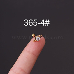 316L Surgical Stainless Steel Micro Pave Clear Cubic Zirconia Cartilage Earrings, Golden, Flat Round, 6mm, Pin: 0.8mm(WG35966-04)