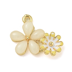 Rack Plating Alloy Enamel Pendants, wih Glass, Lead Free & Cadmium Free, Golden, Flower Charm, Lemon Chiffon, 15.5x19.5x4.5mm, Hole: 1.6mm(FIND-M033-08A-01)