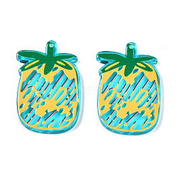 Translucent Acrylic Pendants, 3D Printed, Pineapple, Cyan, 34.5x24x3mm, Hole: 1.4mm(TACR-T021-38D)