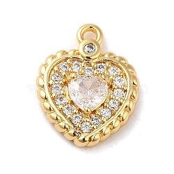 Brass Micro Pave Cubic Zirconia Pendants, Real 18K Gold Plated, Heart, Clear, 14x11x3.5mm, Hole: 1.2mm(KK-E082-04G)