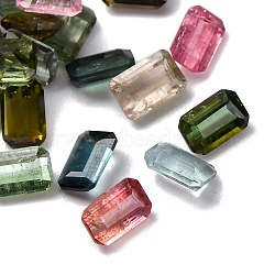 Faceted Natural Tourmaline Cabochons, Pointed Back, Rectangle Shape, Mixed Color, 6x4x2.5mm(G-I295-05C-13A)