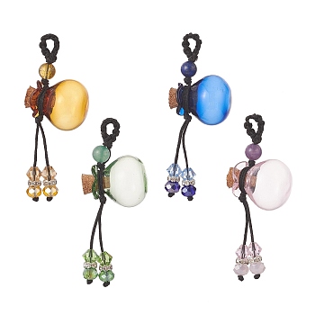 Lucky Bag Shape Glass Cork Bottle Pendants Decorations, Wishing Bottle with Gemstone Beads & Nylon Braided Strap, Mixed Color, 61mm, 4 color, 1pc/color, 4pcs/set
