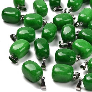 Dyed Natural White Jade Pendants, with Stainless Steel Color Plated 201 Stainless Steel Snap on Bails, Rectangle, Green, 20.5~21x11~11.5x11~12.5mm, Hole: 8x4mm