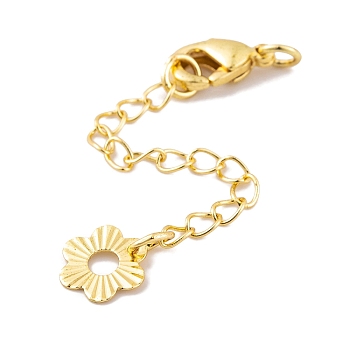 Flower Rack Plating Brass Ends with Chain and Lobster Claw Clasps, Long-Lasting Plated, Lead Free & Cadmium Free, Golden, 58mm, Clasp: 10x6x2.8mm