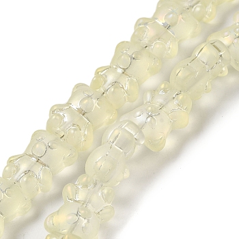 Electroplate Glass Beads Strands, Frosted, Bear, Light Goldenrod Yellow, 15x11.5x9mm, Hole: 1mm, about 45pcs/strand, 25.59''(65cm)